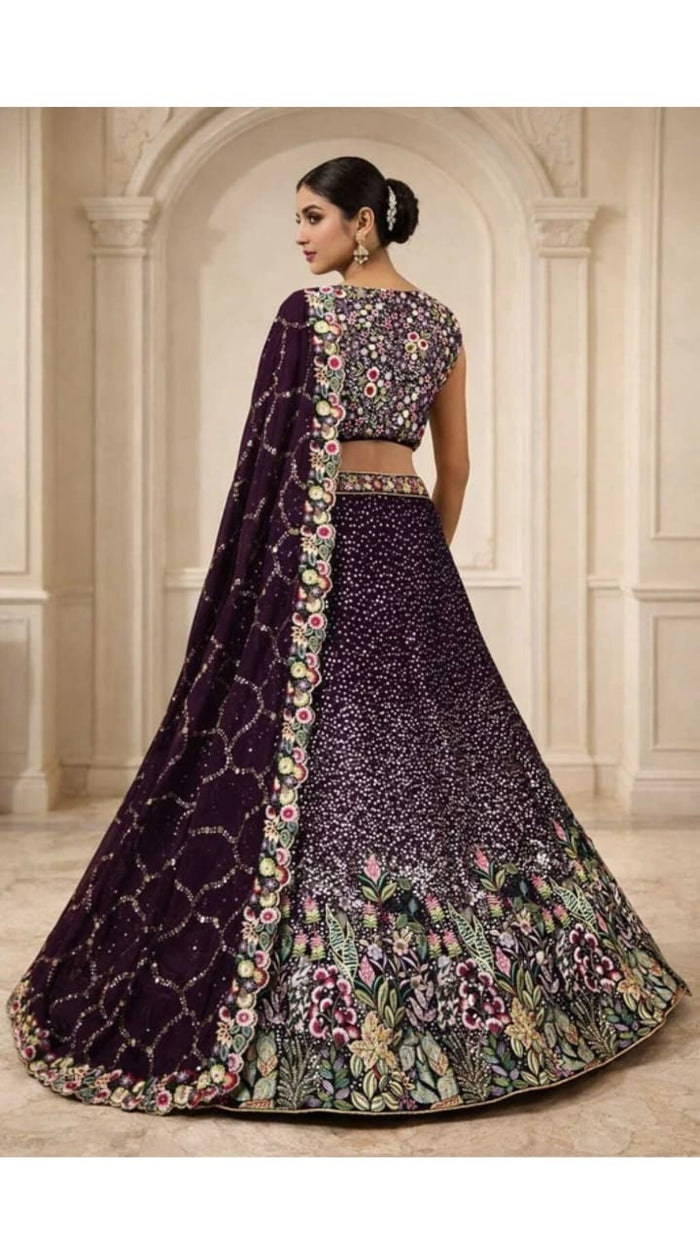 Wine Embroidered Lehenga