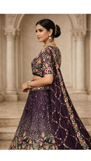 Wine Embroidered Lehenga