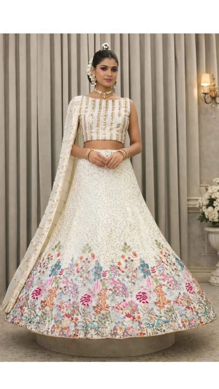 Beige Floral Lehenga