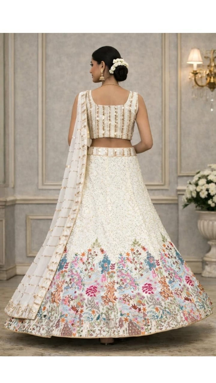 Beige Floral Lehenga