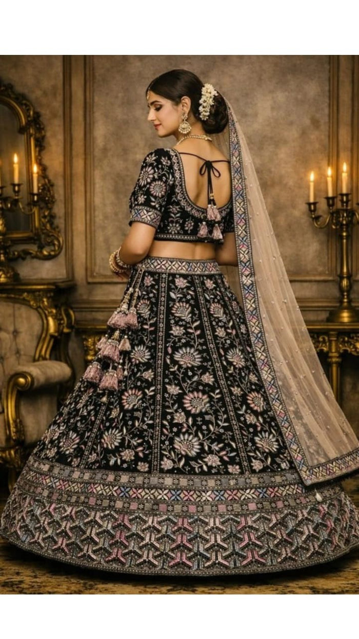 Black Floral Lehenga